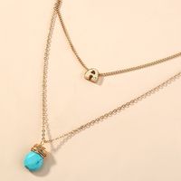 Fashion Geometric Turquoise Water Drop Double Layer Alloy Necklace main image 3