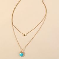Fashion Geometric Turquoise Water Drop Double Layer Alloy Necklace main image 4