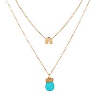 Fashion Geometric Turquoise Water Drop Double Layer Alloy Necklace main image 6