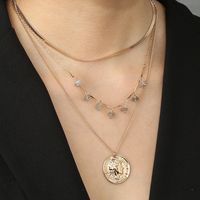 Fashion Coin Portrait Natural Stone Multilayer Necklace main image 3