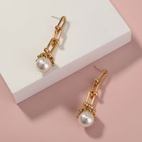 S925 Silver Needle Fashion U-shaped Chain Baroque Pearl Tassel Pendant Earrings sku image 1