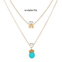 Fashion Geometric Turquoise Water Drop Double Layer Alloy Necklace sku image 1