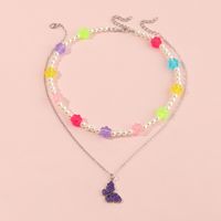 Korea's Fashion New Style Flower Butterfly Pendant Multilayer Necklace sku image 1