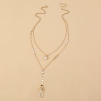 Fashion Transparent Natural Stone Long Double Layer Alloy Necklace main image 3