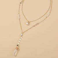 Fashion Transparent Natural Stone Long Double Layer Alloy Necklace main image 5