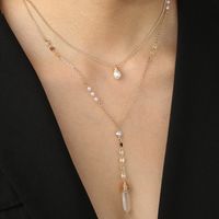 Fashion Transparent Natural Stone Long Double Layer Alloy Necklace main image 6