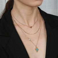 Mode Böhmische Mikro-eingelegte Türkisfarbene Anhänger Mehrschichtige Halskette main image 3