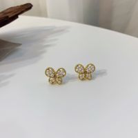 Korean Style Small Hollow Pearl Butterfly Earrings main image 4