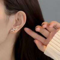 Korean Style Diamond Heartbeat Wave Shaped Stud Earrings main image 4