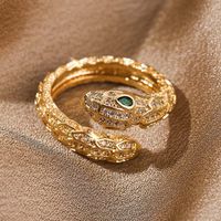 Fashion Twelve Zodiac Snake Copper Inlaid Zircon Ring Wholesale main image 3