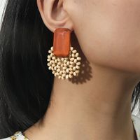 Bohemian Hand-woven Geometric Wooden Bead Earrings main image 1