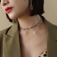 French Style Paper Clip Pin Chain Collar Titanium Steel Bracelet Earrings sku image 29