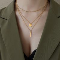 Mode Mehrschichtige Geometrische Scheibe Runde Edelstahl Halskette Großhandel sku image 2