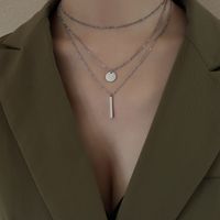 Mode Mehrschichtige Geometrische Scheibe Runde Edelstahl Halskette Großhandel sku image 1