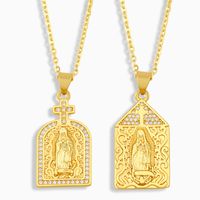 Fashion Virgin Mary Cross Copper Inlaid Zircon Necklace Wholesale main image 1