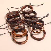 Juego De 12 Piezas De Combinación De Pulsera Tejida De Piel De Vaca Retro main image 6