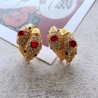 Silver Needle Electroplating Real Gold Red Gemstone Diamond Stud Earrings main image 1