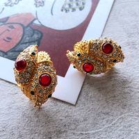 Silver Needle Electroplating Real Gold Red Gemstone Diamond Stud Earrings main image 3