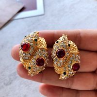 Silver Needle Electroplating Real Gold Red Gemstone Diamond Stud Earrings main image 5