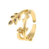 Fashion Gold Geometric Leaf Copper Inlaid Zircon Rings Wholesale sku image 1