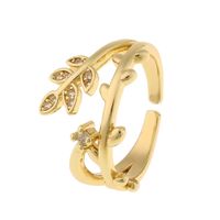 Fashion Gold Geometric Leaf Copper Inlaid Zircon Rings Wholesale sku image 2