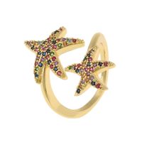 Fashion Starfish Five-pointed Star Copper Inlaid Zircon Rings Wholesale sku image 2