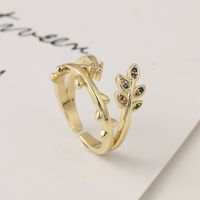 Fashion Gold Geometric Leaf Copper Inlaid Zircon Rings Wholesale main image 4