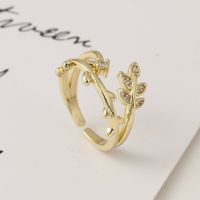 Fashion Gold Geometric Leaf Copper Inlaid Zircon Rings Wholesale main image 5