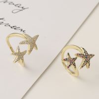Fashion Starfish Five-pointed Star Copper Inlaid Zircon Rings Wholesale main image 1