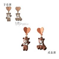 Cartoon Bear Heart Shape Asymmetrical Earrings main image 6