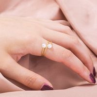 European And American Foreign Trade Jewelry Double Beads Winding Multi-layer Normcore Style Ring Personality Fashion Pearl Adjustable Index Finger Ring main image 5