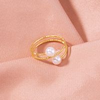 European And American Foreign Trade Jewelry Double Beads Winding Multi-layer Normcore Style Ring Personality Fashion Pearl Adjustable Index Finger Ring main image 3