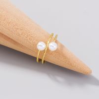 European And American Foreign Trade Jewelry Double Beads Winding Multi-layer Normcore Style Ring Personality Fashion Pearl Adjustable Index Finger Ring main image 2