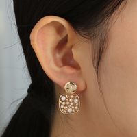 Fashion Square Pearl Hollow Short Style Pineapple Earrings main image 3