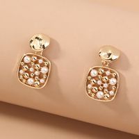 Fashion Square Pearl Hollow Short Style Pineapple Earrings main image 5