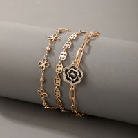 New Fashion Style Rose Flower Diamond Hollow Chain 3-piece Anklet main image 3