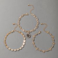 New Fashion Style Rose Flower Diamond Hollow Chain 3-piece Anklet main image 5