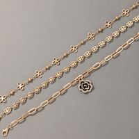 New Fashion Style Rose Flower Diamond Hollow Chain 3-piece Anklet main image 6