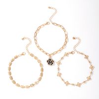 New Fashion Style Rose Flower Diamond Hollow Chain 3-piece Anklet main image 7