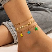 New Bohemian Star Simple Bead Airplane Chain Alloy Anklet 3-piece Set main image 1