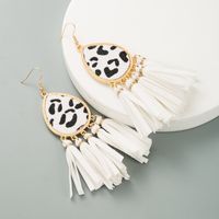 Fashion New Tassel Leather Horsehair Print Leopard Earrings sku image 1