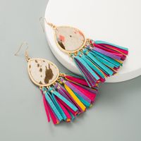 Fashion New Tassel Leather Horsehair Print Leopard Earrings sku image 2