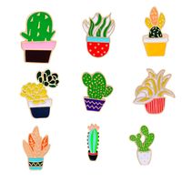 Creative Cartoon Plant Green Rose Cactus Flower Pot Dripping Alloy Brooch main image 2