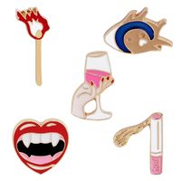 Cartoon Red Wine Glass Match Love Fish Cigarette Dripping Oil Brooch main image 2