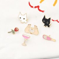 Cartoon Cute White Honeymoon Wine Bottle Cup Cat Rose Flower Heart Brooch main image 3