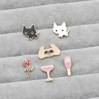 Cartoon Cute White Honeymoon Wine Bottle Cup Cat Rose Flower Heart Brooch main image 5