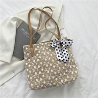 Fashion Silk Scarf Shoulder Straw Bag Wholesale sku image 1