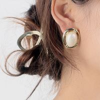 Boucles D&#39;oreilles En Alliage De Perles Ovales Géométriques En Gros main image 1