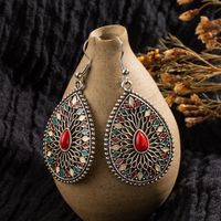 Bohemian Alloy Hollow Drop-shaped Colored Diamond Earrings Wholesale main image 3