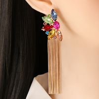Korean Fashion Style New Diamond Flower Tassel Earrings main image 5